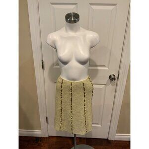 St. John Couture Green & Gold Tweed A-Line Skirt W/ Ruffles, Size 2 (US)